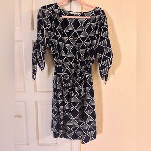 Belted Shirt Dress Navy and White L